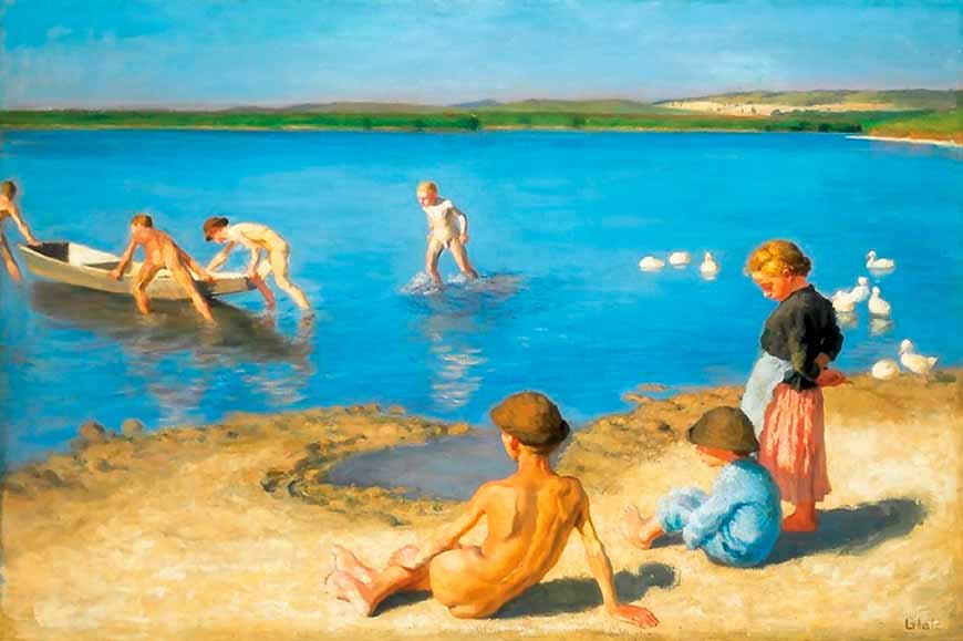 Bathing children on the banks of Lake Balaton (Купающиеся дети на берегу озера Балатон)