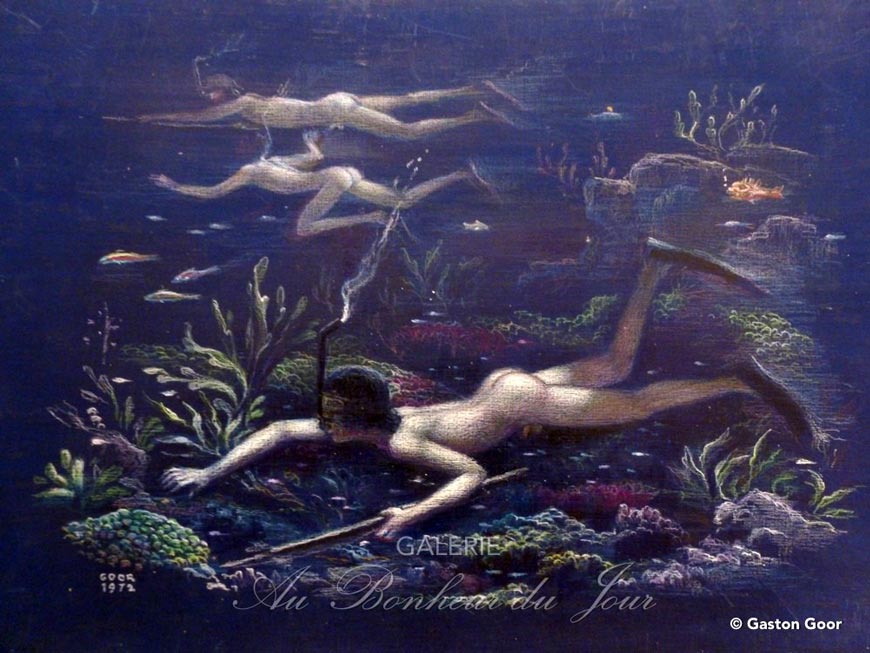 Trois garçons nus à la pêche sous-marine. Plongée sous-marine (Три обнаженных мальчика занимаются подводной охотой. Дайвинг), 1972