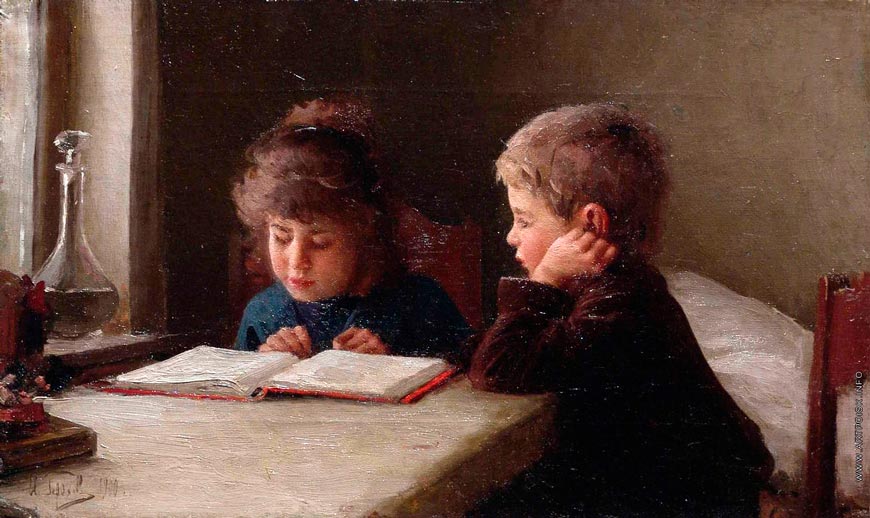 Дети за чтением (Reading children), 1900