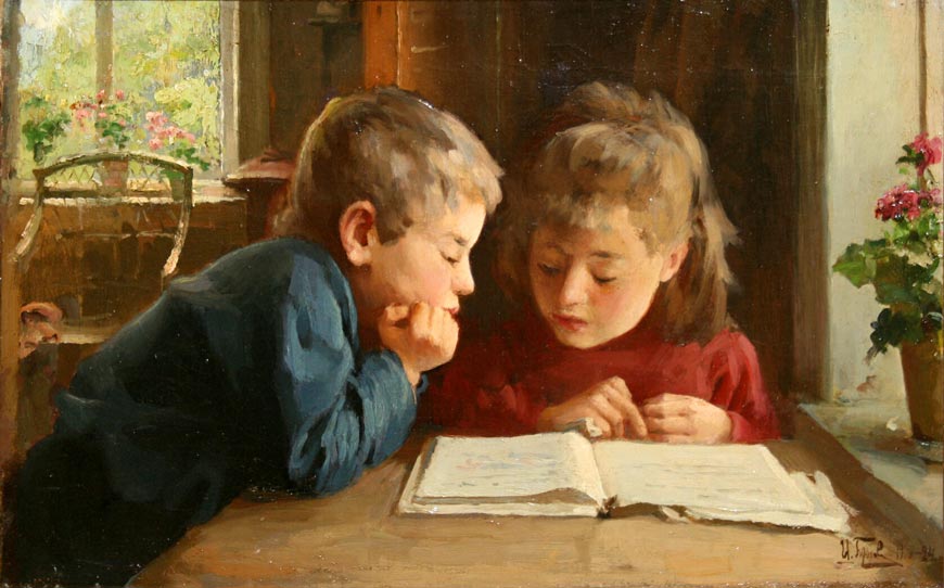 Дети за чтением книги (Children reading book), 1903