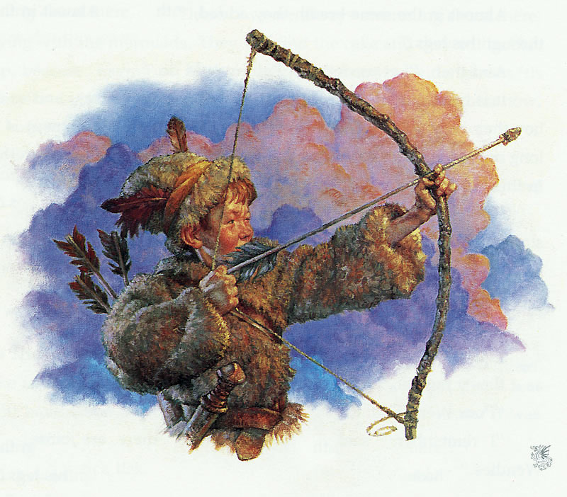 Peter Pan. Tootles firing the Arrow