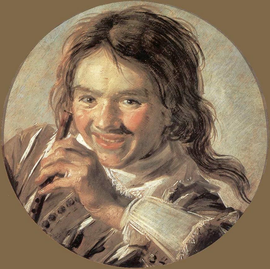 Lachende jongen met een fluit (Смеющийся мальчик с флейтой), 1625-1628