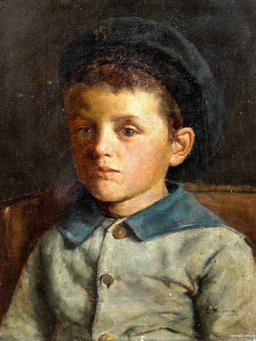 Portrait of a young boy, bust length, in a blue jacket and cap (Бюстовый портрет мальчика в синей куртке и кепке)