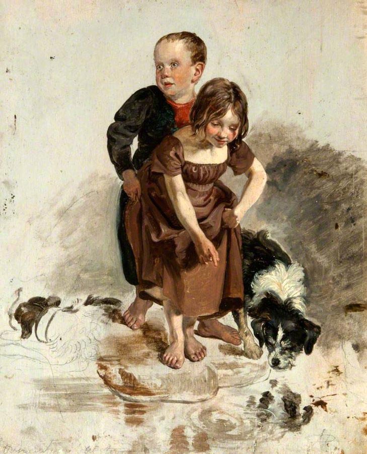 A boy and a girl with a collie dog standing by a stream (Мальчик и девочка с колли у ручья) , 1830