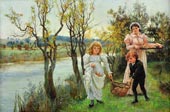 Семья собирает осенние опавшие плоды