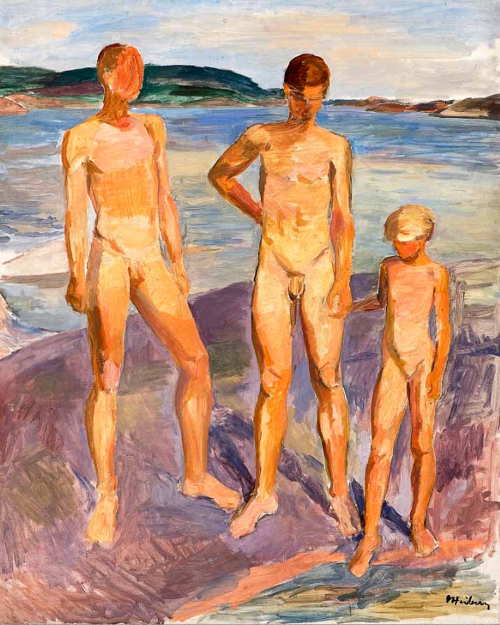 Two boys and a girl on a coastal rock (Два мальчика и девочка на прибрежных скалах)