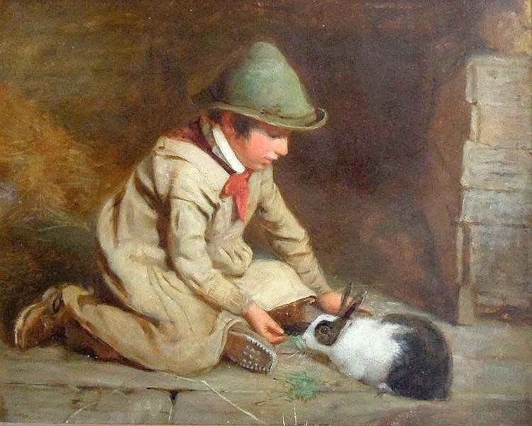 Boy with pet rabbit (Мальчик с домашним кроликом)