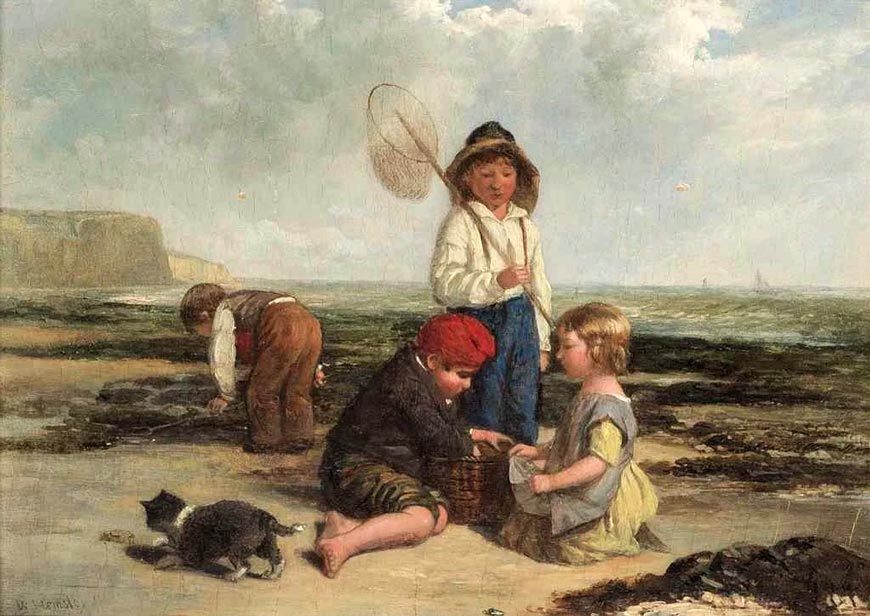 Children rockpooling (Дети, изучающие морские приливные лужи)
