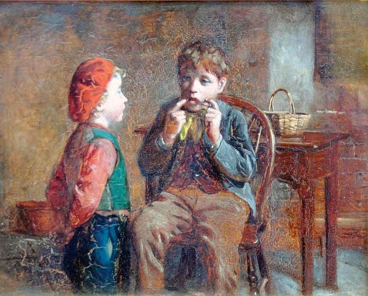 [A boy playing a jew's harp, watched by another boy / Мальчик играет на варгане, за ним наблюдает другой мальчик]