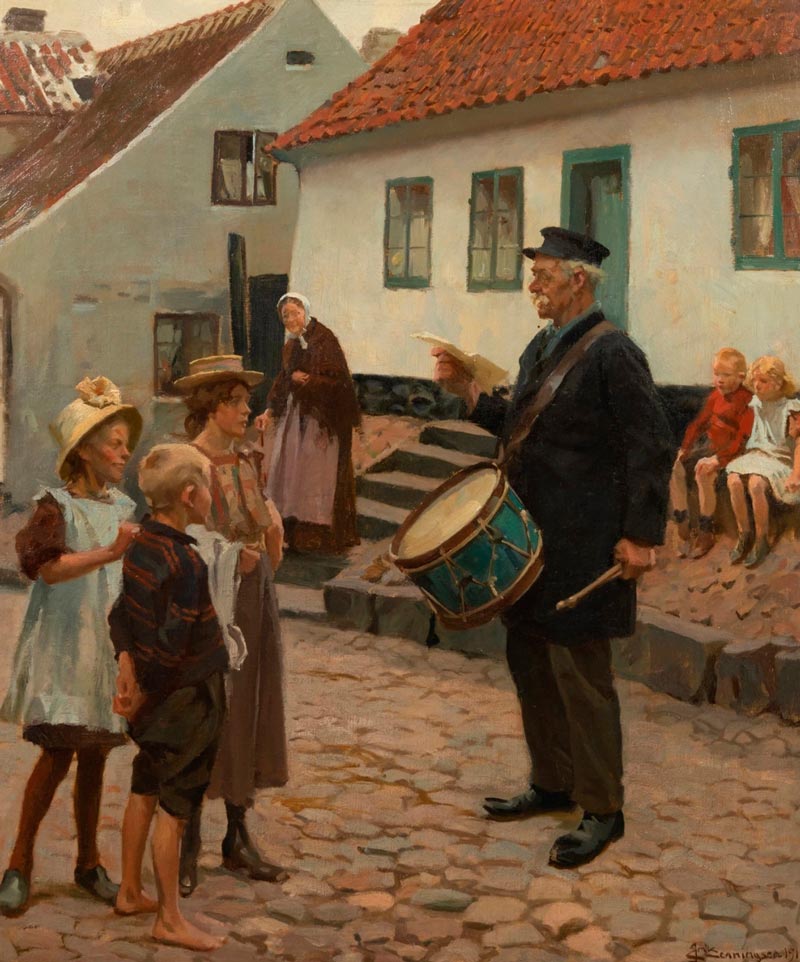 Villagers on Street with Drummer (Жители деревни на улице с барабанщиком), 1912