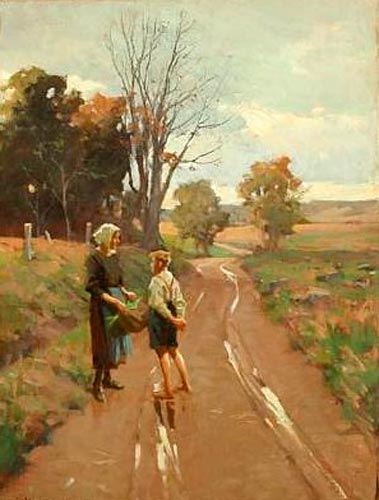 Woman and boy on the road (Женщина и мальчик на дороге), 1915