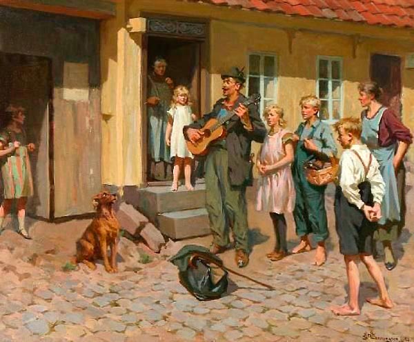 A street musician in front of his audience (Уличный музыкант перед публикой), 1928