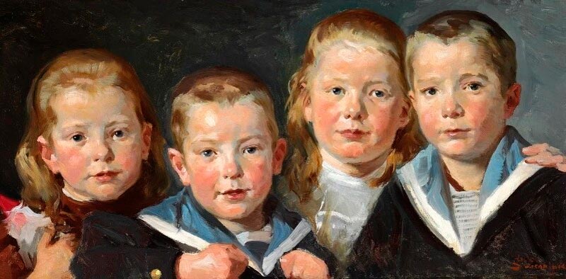 Group portrait of the artist's four children; Jørgen, Henriette, Mogens and Ingeborg (Групповой портрет четырёх детей художника: Йоргена, Хенриетты, Могенса и Ингебоги)