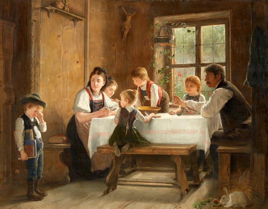 [A peasant family at their meal with a crying boy / Крестьянская семья за обедом, а рядом плачущий мальчик]