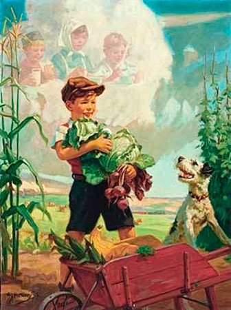 Boy and Dog Harvesting Vegetables (Мальчик и собака за сбором овощей)