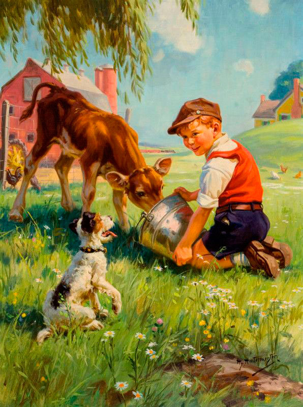 Boy with calf and dog (Мальчик с телёнком и собакой)