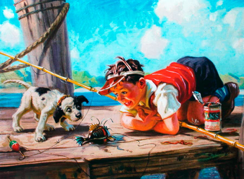 Boy and dog with comical fish (Мальчик и собака со смешной рыбой), 1940