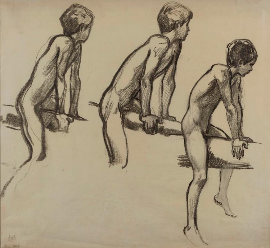 Three Studies of a nude boy on bar (Три эскиза мальчика на брусе), 1907