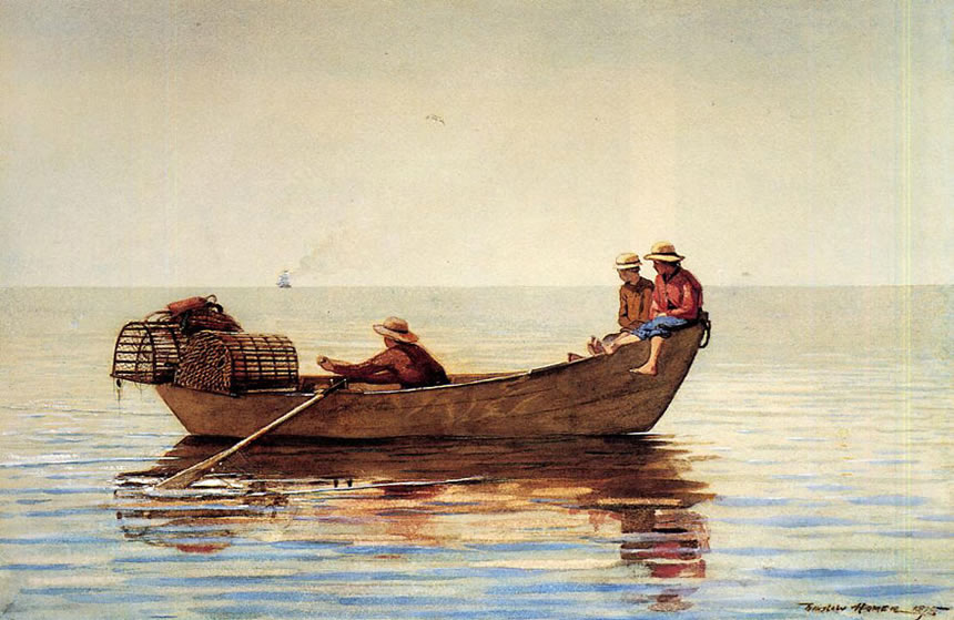 Three Boys in a Dory with Lobster Pots (Три мальчика в рыбацкой лодке с ловушками для лобстеров), 1875