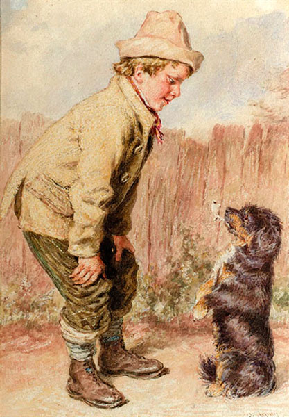 A boy with a begging dog (Мальчик с попрошайничающей собакой)