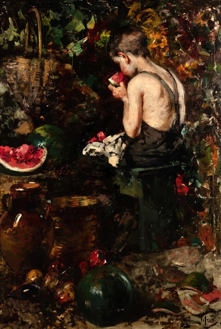 A young boy eating a watermelon (Мальчик, поедающий арбуз)