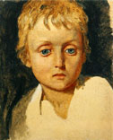 The head of a blond boy