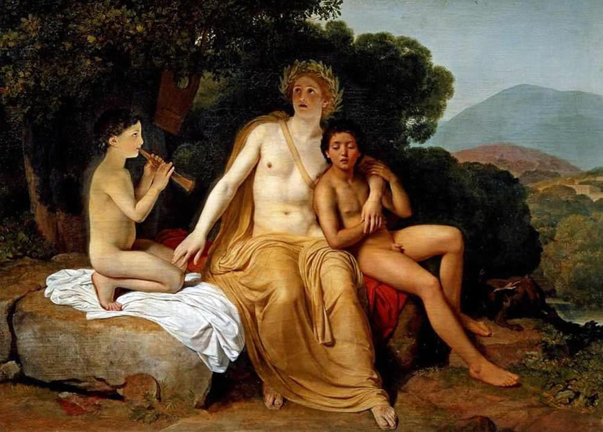 Aпoллoн, Гиaцинт и Кипapиc, зaнимaющиecя мyзыкoй и пeниeм (Apollo, Hyacinthus and Cyparissus Singing and Playing Music), 1831-34