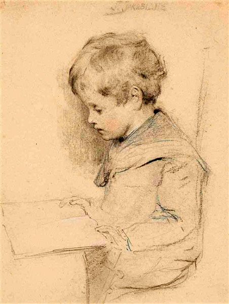 Young boy sitting and reading (Сидящий и читающий мальчик)