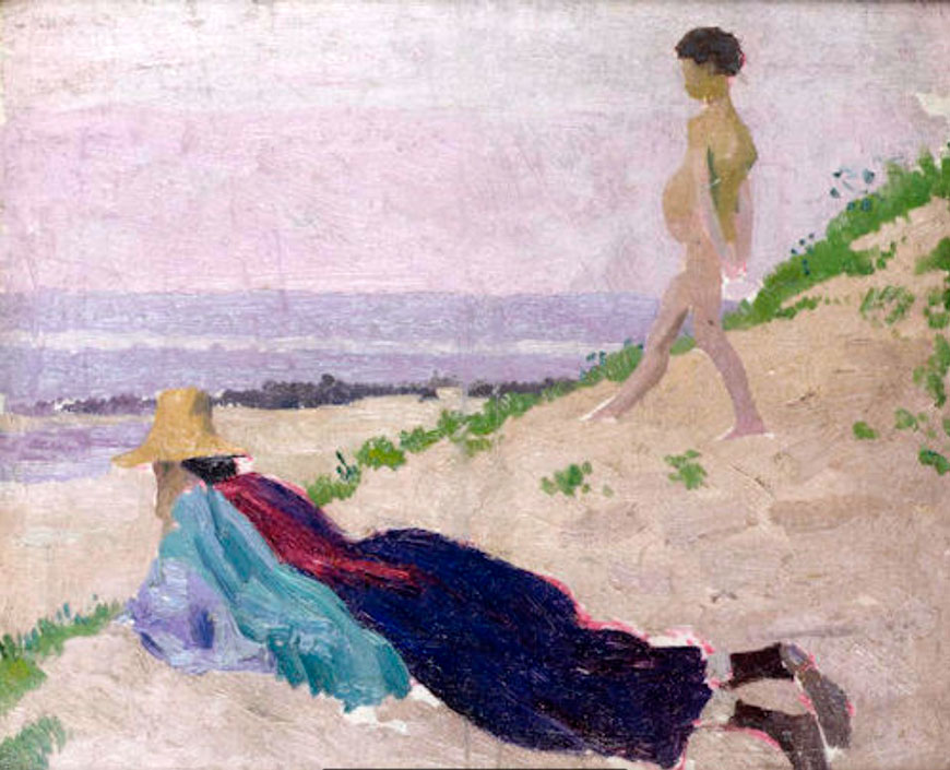 Dorelia and child on the shore (Дорелия и ребёнок на берегу)