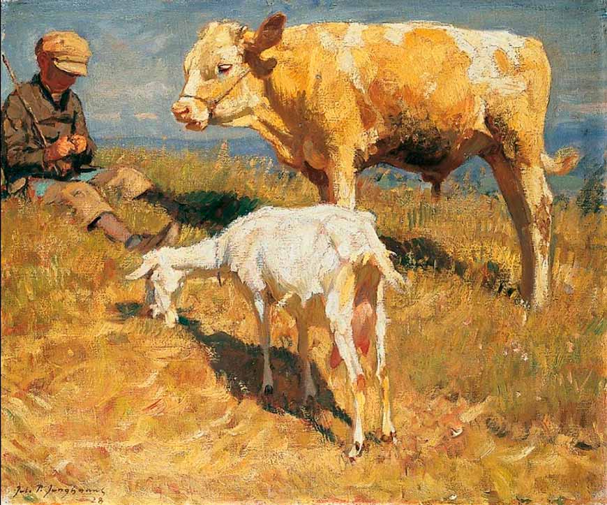 Hirtenjunge mit Kalb und Ziegen (Пастушок с телёнком и козами), 1928