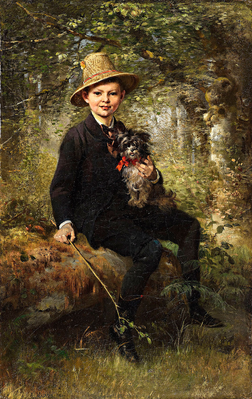 Bildnis eines Knaben mit Hund im Wald (Портрет мальчика с собакой, в лесу), 1861