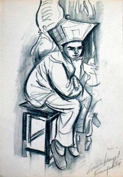 Birmingham Rep, behind the scenes study of a young actor seated on a stool (Бирмингемский запас: за сценой, эскиз юного актёра, сидящего на стуле)