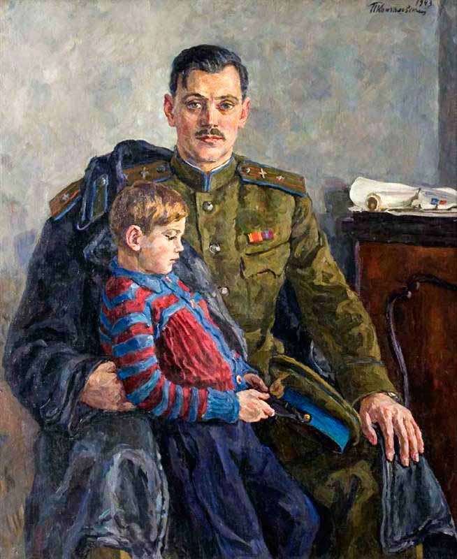 Портрет С.М. Михалкова с сыном (Portrait of Sergey Vladimirovich Mikhalkov with his son), 1943