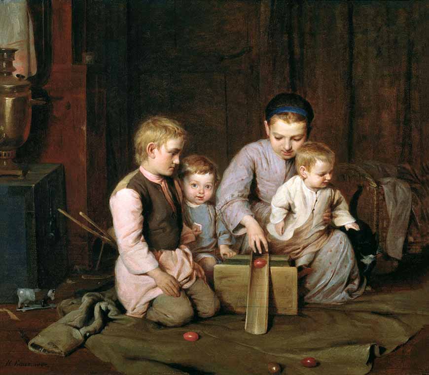 Дети, катающие пасхальные яйца (Children roll Easter eggs), 1855