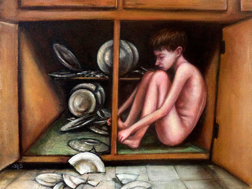 A boy in a cupboard with broken dishes (Мальчик в буфете с разбитой посудой)