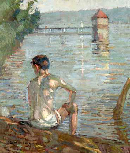 Badender Knabe am Strand (Купающийся мальчик на берегу), 1914