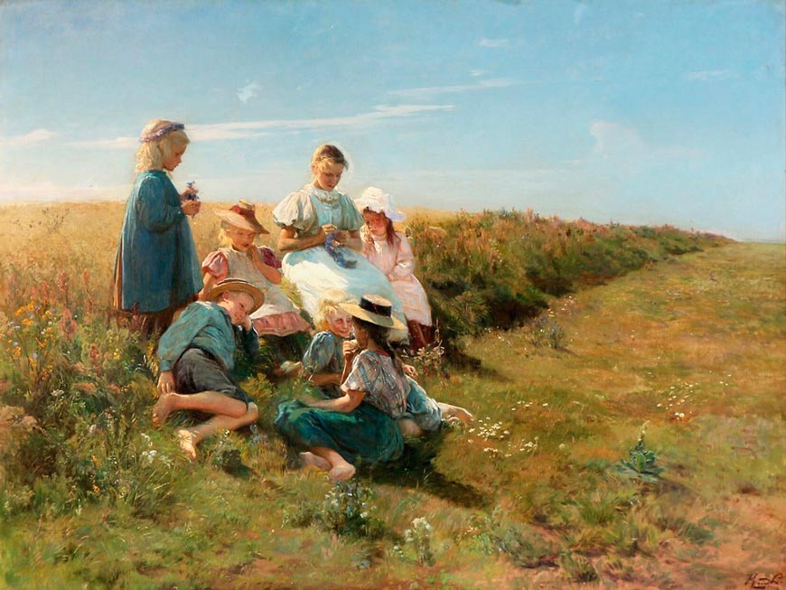 Sommer. Børnene binder Kranse (Лето. Дети вяжут венки), c.1900