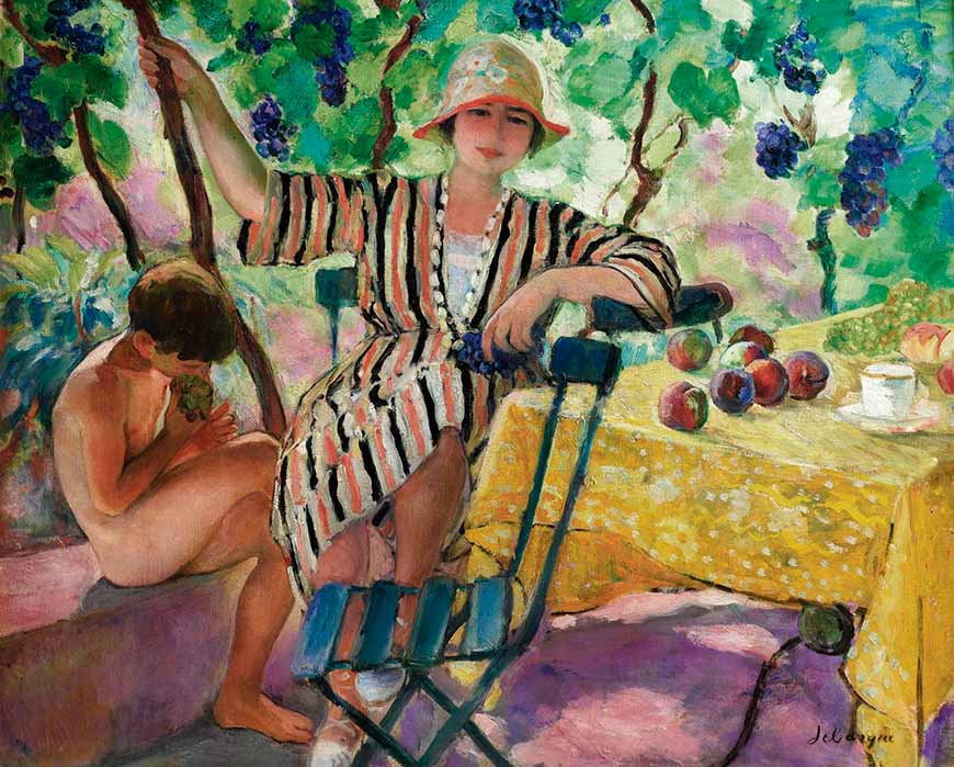 The Garden at summer Pierre and Nono under the Grapes (Летний сад, Пьер и Ноно под виноградом), 1920