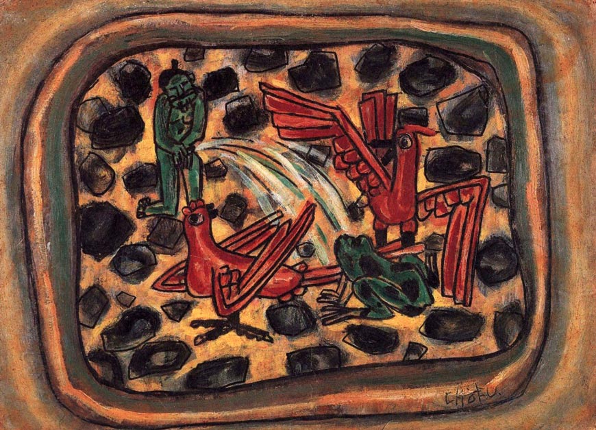 A Boy Urinating, Birds, and a Frog (Писающий мальчик, птицы и лягушка)