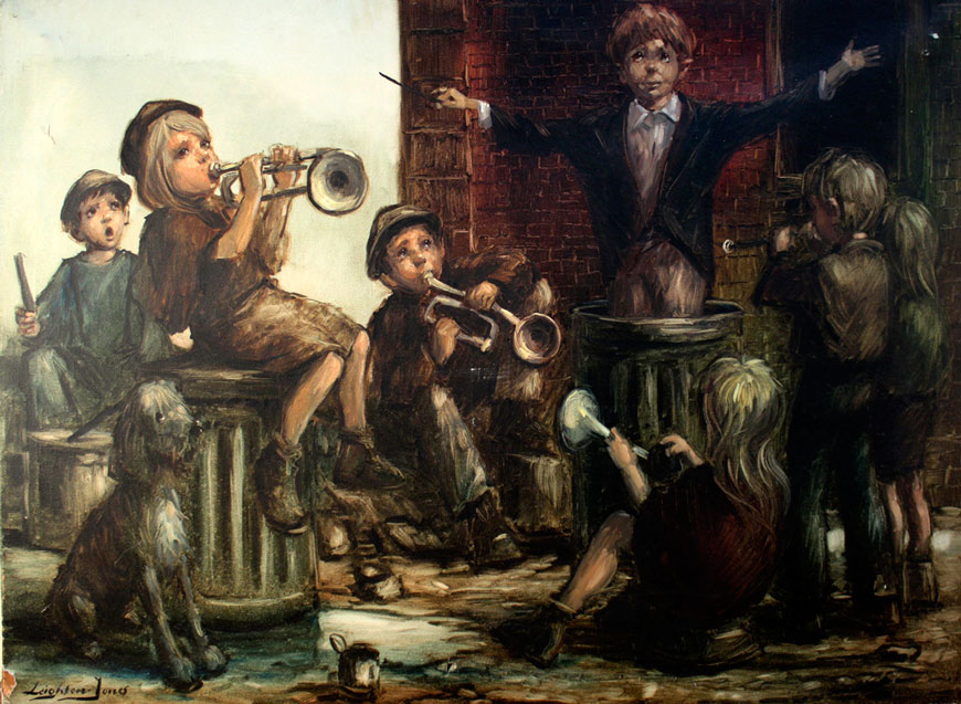 Children playing Instruments in a Street (Дети, играющие на музыкальных инструментах на улице)