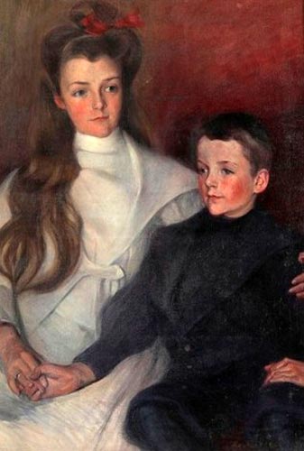 Junges Mädchen und Knabe nebeneinandersitzend (Девочка и мальчик, сидящие рядом друг с другом), 1902