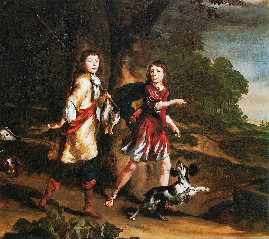 Portrait of two young boys as hunters in a landscape (Портрет двух мальчиков в качестве охотников на фоне пейзажа), 1661