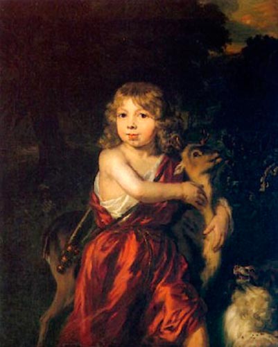 Portrait of a boy with a deer and a dog (Портрет мальчика с оленем и собакой)