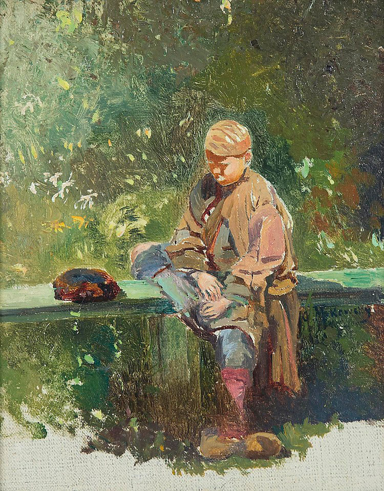 Эскиз мальчика, отдыхающего на скамейке (Study of a Boy Resting on a Bench)