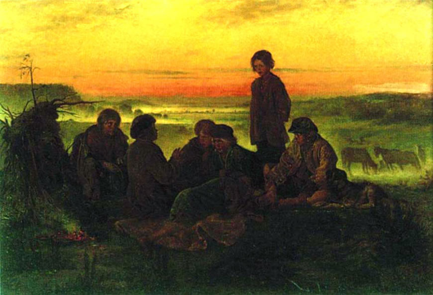 Крестьянские мальчики в ночном стерегут лошадей (Boys - night Shepherds), 1869