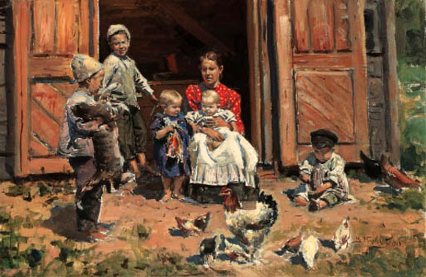 Мать и дети на ферме (?) (Mother and Children on the Farm), 1913