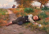Летний пейзаж со спящим мальчиком