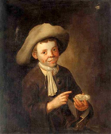 A young boy holding an oyster (Мальчик, держащий устрицу)