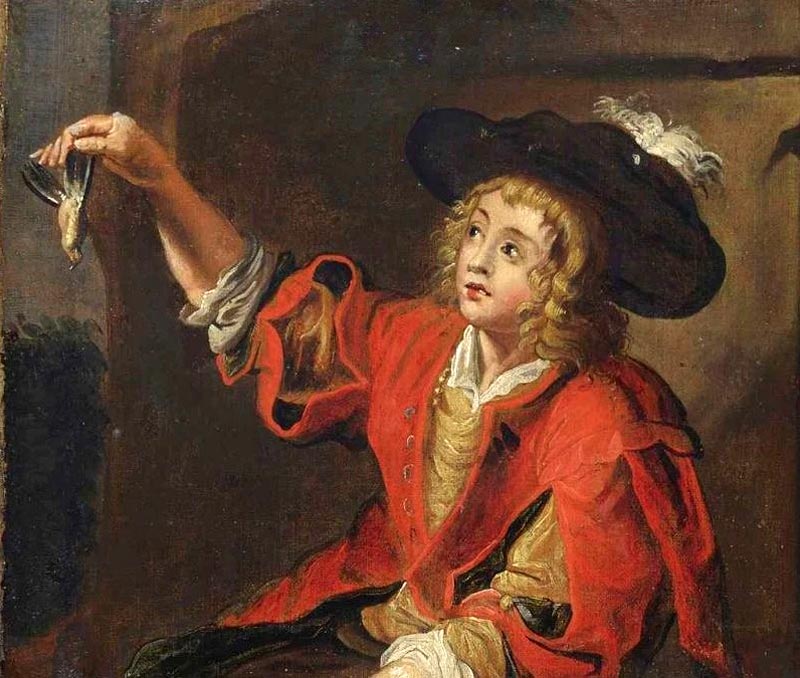 A young boy holding a bird (Мальчик, держащий птицу)