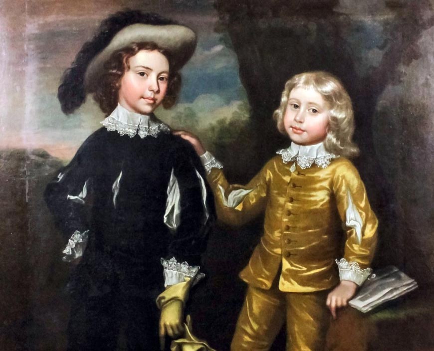 Three quarter length portrait of the two young boys in 17th Century dress, one wearing a feather cap (Портрет в три четверти двух мальчиков в одежде XVII века, один в шляпе с перьями)
